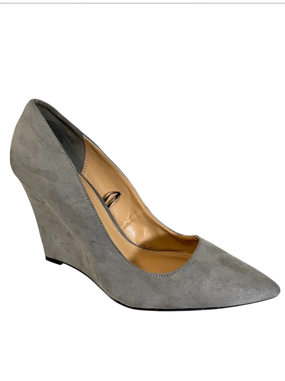 Express Grey Faux Suede Pointed Toe Wedge Pumps